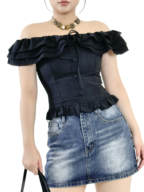 CITY CASUAL RUFFLE BLACK TOP