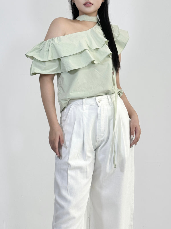 CHARLOTTE ASYMMETRICAL RUFFLED TOP